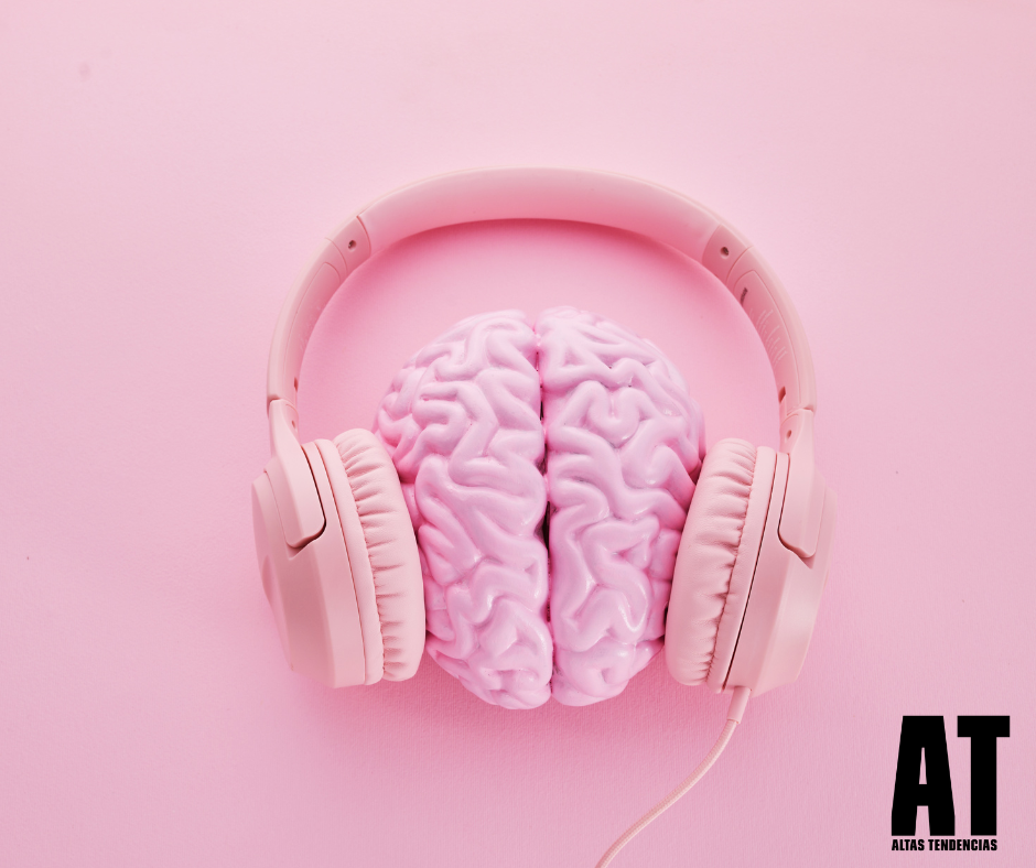 La imagen representa la forma en la que la música estimula el cerebro.